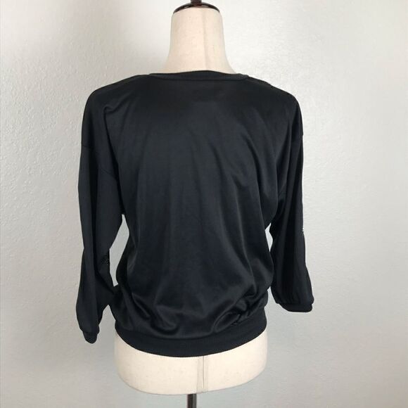 Vintage Retro boho gold metallic & black V-neck 3/4 sleeve blouse M - Picture 6 of 10